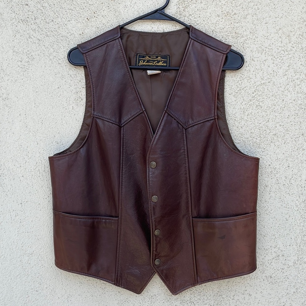 Brown Leather Vest by Johnson Leathers of San Francisco. Size 40